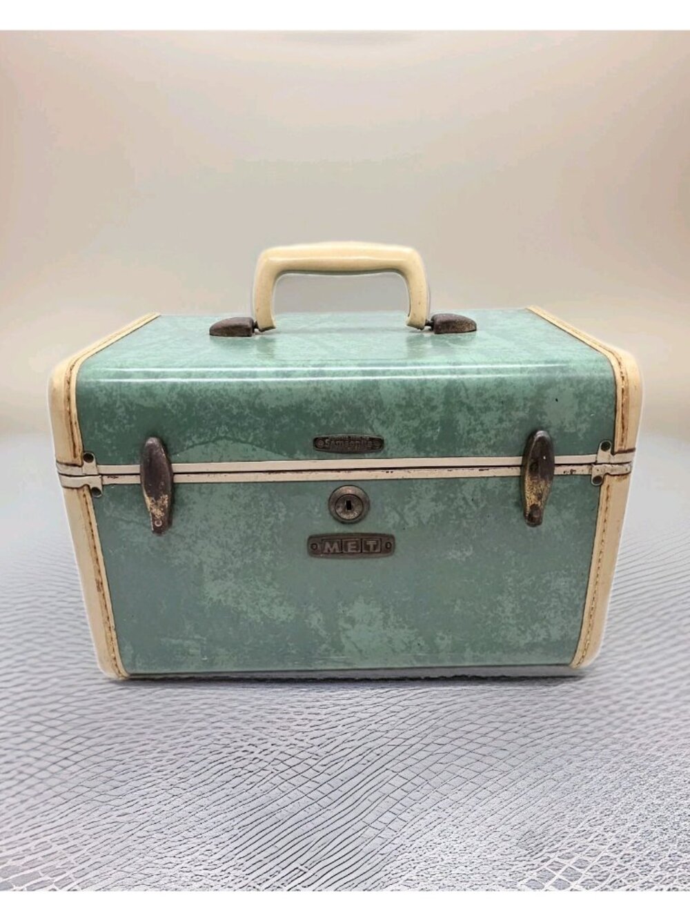 Vintage Samsonite Shwayder Bros # 5112 Marbled Jade Green Train Case 13” SEE